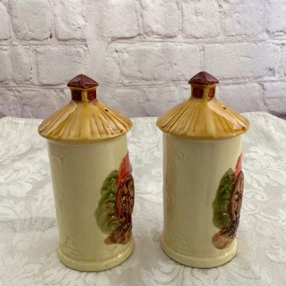 Vintage Ceramic Waterwheel Cottage Salt and Pepper Shaker Set Japan